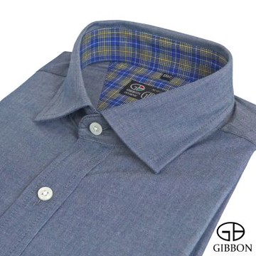 GIBBON 經典牛津紡耐磨質感 舒適純棉 休閒長袖襯衫 灰藍