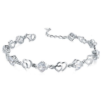 925純銀手鍊鋯石手鏈-兩心相依鏤空愛心女飾品2色73zv3【獨家進口】【米蘭精品】