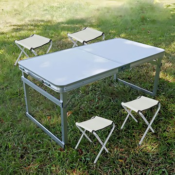 FOSO 方管無傘孔鋁合金折疊桌/一桌四椅(時尚白) 露營野餐便攜  1入