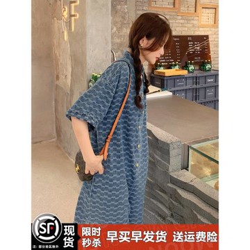 獨特超好看牛仔連體短褲女夏薄款2025新款小個子寬松連身衣褲套裝