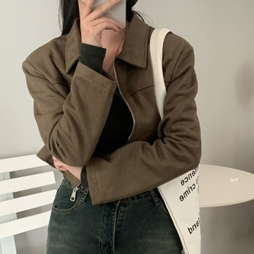 ˏˋ 𝐻𝑒𝑦 𝑆𝑝𝑟𝑖𝑛𝑔 - ̗̀🌷⛅️ ̖́‎韓系~簡約百搭麂皮絨外套女新款短上衣設計感小衆夾克