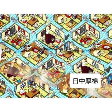 和室貓咪藍色 出清布料 台布日布厚棉布A2131
