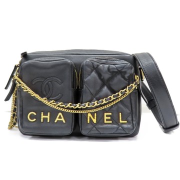 CHANEL 香奈兒 黑色 菱格紋羊皮 肩背包 金扣 AS2923 【二手名牌BRAND OFF】