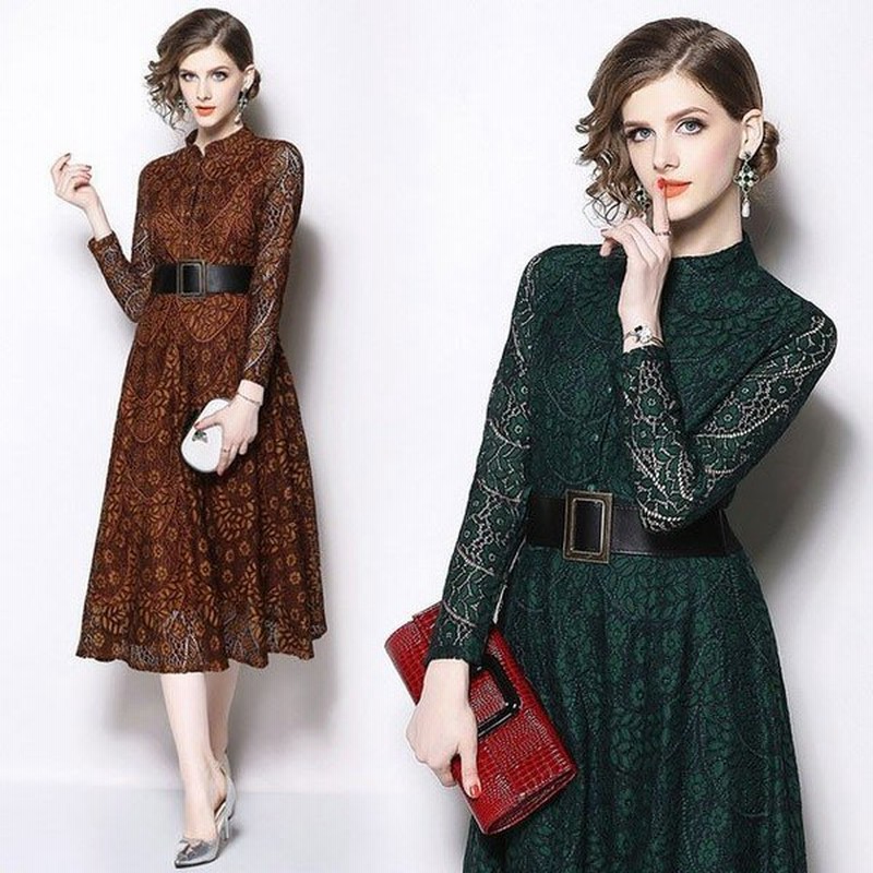 ロング レースドレス 結婚式 パーティー 長袖 レースワンピース ミモレ丈 緑 Aラインワンピース 総レース 二次会 お呼ばれ 謝恩会 ベルト付き 通販 Lineポイント最大get Lineショッピング