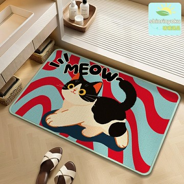 【速幹防滑】浴室地墊 吸水腳墊 衛生間地毯 浴室防滑墊 家用廁所墊 卡通仿亞麻 柔軟吸水 速幹耐磨 衛浴必備