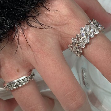 4.12小寶S925純銀幾何方塊鋯石戒指女設計小眾輕奢時尚高級冷淡風