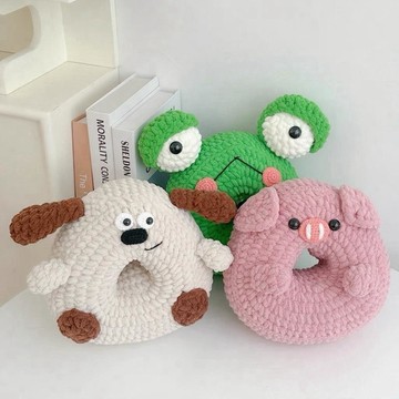 🔥新品🔥可愛動物甜甜圈小抱枕手工編織diy材料包鉤針冰條線玩偶禮物編織材料包 安睡抱枕 可愛腰靠 diy材料