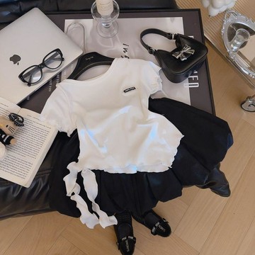 🎀biubiu童裝🎀夏季新款女童純色仙氣韓系氣質百搭時髦穿搭洋氣女童T恤短袖