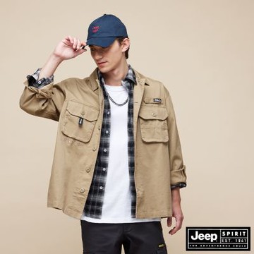 JEEP  男裝 經典口袋工裝長袖襯衫外套 -卡其色