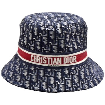 DIOR 經典品牌LOGO刺繡Oblique緹花天鵝絨漁夫帽(藍色)