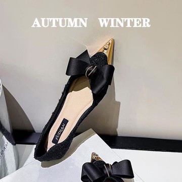 法式黑色單鞋女平底夏季配裙子尖頭鞋子小香晚風女士淺口軟底瓢鞋