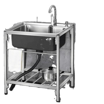 廚房簡易304不銹鋼水槽單槽家用水池盆帶支架洗菜盆洗碗池一體盆[DD160109]