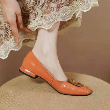 韓版通勤氣質百搭瓢鞋金屬扣柔軟方頭淺口低跟2025新款秋季單鞋女