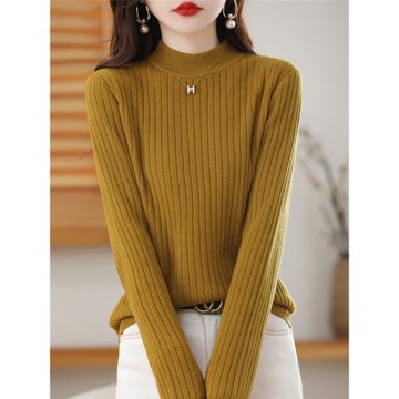 秋冬新款純棉針織衫女套頭打底衫半高領毛衣加厚保暖上衣百搭線衫