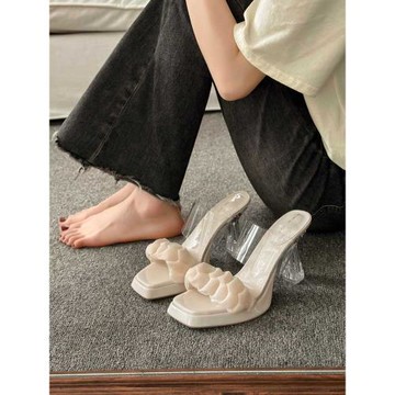 透明高跟鞋法式涼鞋女夏季2024新款時尚仙女風粗跟水晶外穿涼拖鞋