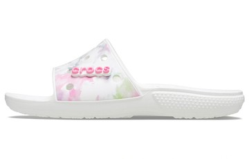 CROCS CLASSIC BLEACH DYE SLIDES WHITE PINK