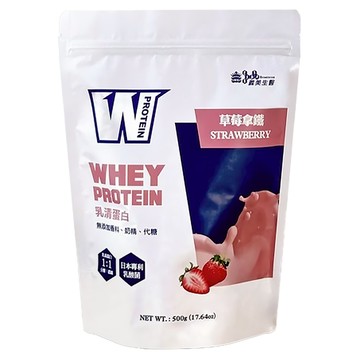 義美生醫 W PROTEIN乳清蛋白飲 草莓拿鐵 500g/包，優質蛋白補充，運動健身好夥伴  1包