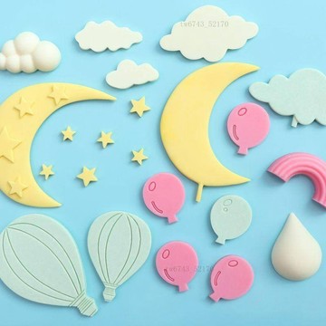 翻糖模具 手作模具 雲朵月亮星星翻糖巧克力矽膠模具蛋糕裝潢熱氣球模具diy幹佩斯