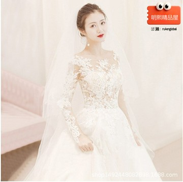 【大碼顯瘦一字肩】新娘婚紗 簡約婚紗 長袖婚紗 虎丘婚紗 2025新款 修身顯瘦 一字肩設計 長袖蕾絲 適用於微胖新娘 婚禮主紗