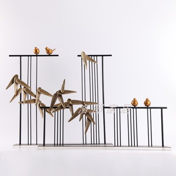 新中式金屬亞克力毛筆架擺件會所辦公室樣板房書房山水軟裝工藝品