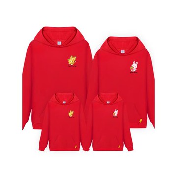 高端親子裝春秋款一家三口四口連帽衛衣2024新款卡通老虎兔子家庭