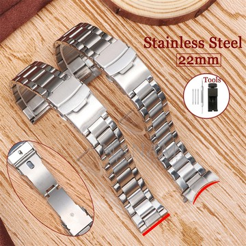 22 毫米不銹鋼錶帶彎曲末端和直金屬通用銀手鍊男士女士替換腕帶手錶配件