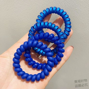 好物推薦🔥克萊因藍髮飾品藍色髮圈顯白韓版簡約磨砂人魚電話線圈頭髮頭繩jxj4