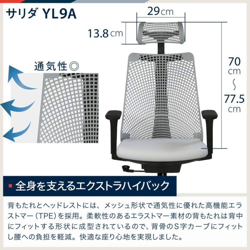 イトーキ サリダ YL9A オフィスチェア 全身を支えるハイバック 通気性