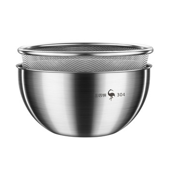 push!廚房用品加厚304不銹鋼濾水盆洗米篩洗水果淘米盆 瀝水籃洗菜盆2件組d381