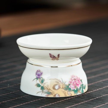 白瓷茶漏描金仿手繪茶濾陶瓷功夫茶具零配過濾網雙層茶沫分離器