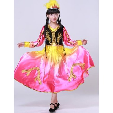 兒童新疆舞蹈演出服男女童哈薩克少數民族服裝維吾爾族回族演出服