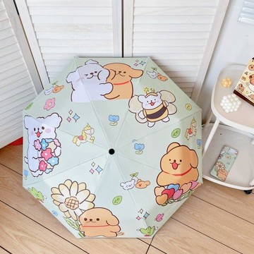雨傘 陽傘 摺疊傘🎀 治愈線條小狗全自動雨傘女晴雨兩用黑膠防曬傘遮陽可愛學生太陽傘