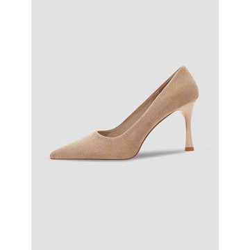 裸色高跟鞋女氣質小眾黑色單鞋細跟職業工作鞋法式軟皮舒適上班鞋