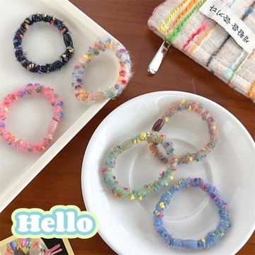 💖台灣現貨💖 糖果色彩色點點毛線髮圈 少女心毛絨髮繩 高馬尾頭筋 女孩髮飾 A02