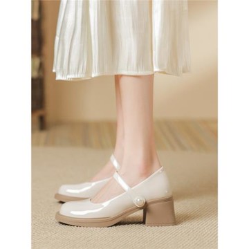 高跟鞋真皮瑪麗珍鞋粗跟單鞋女2025春秋新款高跟鞋漢服仙女鞋配裙