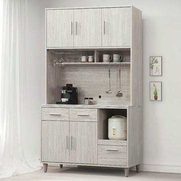 文創集 瑪波特 橡木紋4尺五門三抽高餐櫃組合-120.4x40x195.7cm免組