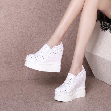 小白鞋超厚底內增高坡跟鏤空女鞋