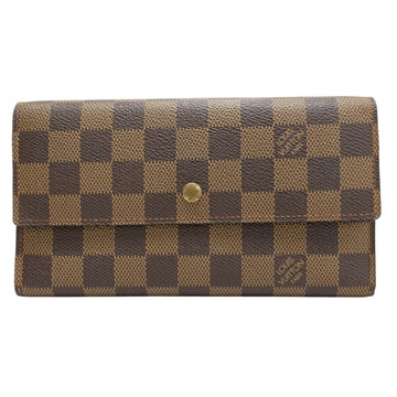 LOUIS VUITTON LV 路易威登 棕色 棋盤格 帆布 Portefeuille Sarah 三折長夾 N61734 【二手名牌BRAND OFF】