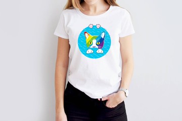 小飯糰    彩虹小餅游泳   白色中性短T