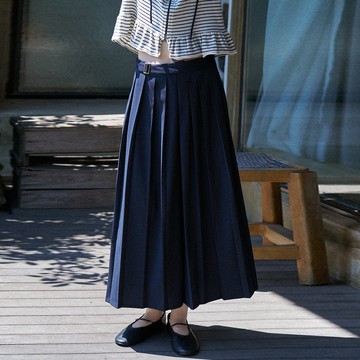 藏青色壓褶裙褲|褲子|秋款|Sora-1591
