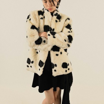 【NaSuBi Vintage】黑白斑紋人造皮草古著外套