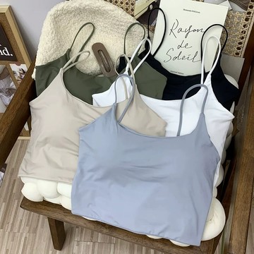 🌷台灣出貨🌷純慾辣妹冰絲吊帶内心女夏季 内搭抹胸昂内衣美被帶胸墊一體打底上衣 小可愛 小可愛背心 吊帶背心 外穿內搭背心