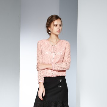 CLL巧玲瓏  優雅花卉蕾絲綁帶上衣 0003426