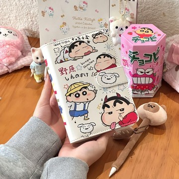 🔥臺灣出貨🔥日係卡通蠟筆小新A6活頁筆記本高顔值可拆卸加厚pu皮質隨身記事本