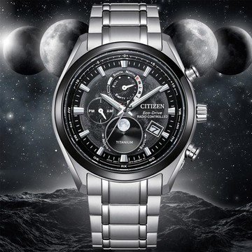 CITIZEN星辰 GENTS系列 電波對時 月相盈虧顯示 鈦金屬光動能腕錶／43mm／BY1018-80E_廠商直送