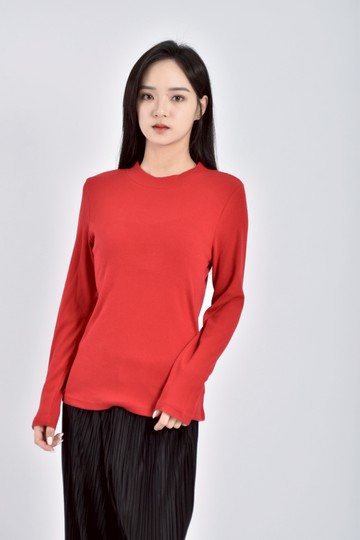 (S) earth music ecology質感棉質素面圓領紅色長袖上衣