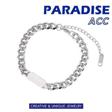 PARADISE 光面方牌 古巴鏈 手鍊 不過敏不掉色 鈦鋼 醫療鋼