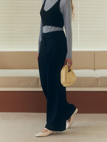 One-tuck Wool Wide Pants_Dark Navy
