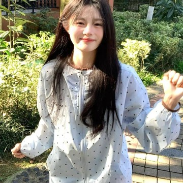 夏季 韓系 休閒波點防曬衣女春夏 運動開襟薄外套撞色拼接 防曬服 夏天外套  薄外套女 6W