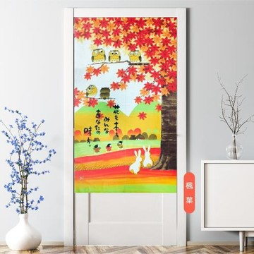 【傢飾美】六福貓咪日風長門簾 85x150cm 楓葉